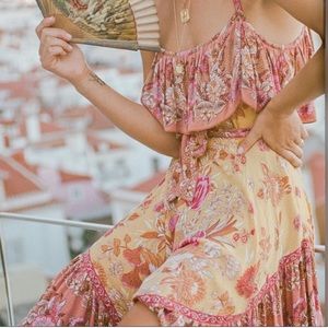 Free People Spell and the Gypsy Ruffled Floral Printed Boho Midi Dress